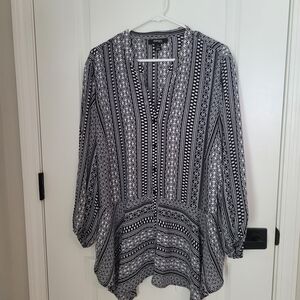 Style & Co. Black and White Geometric Blouse 3X